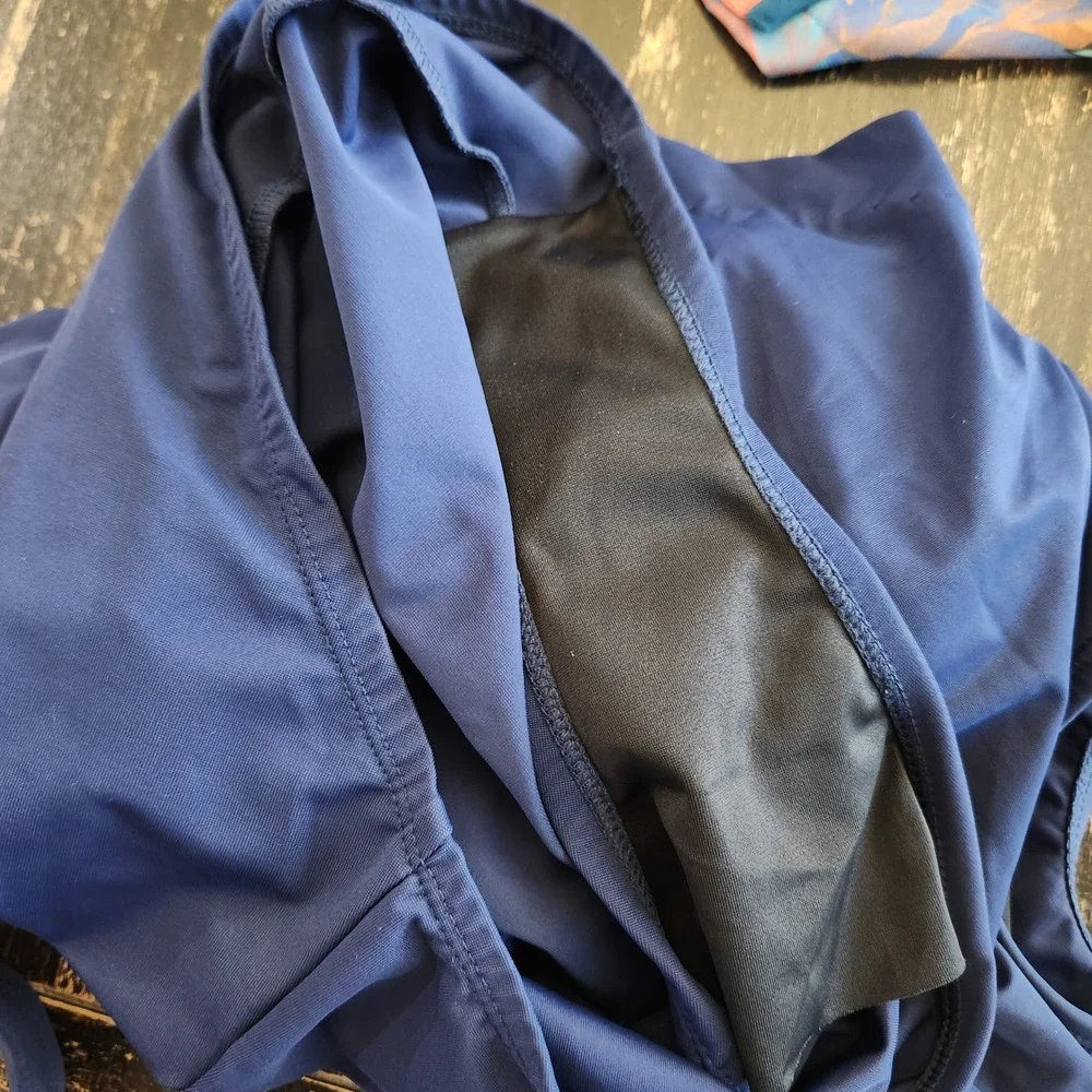 Lands End Womens One Piece Swimsuit Size 14 Navy Blue Grecian Wrap